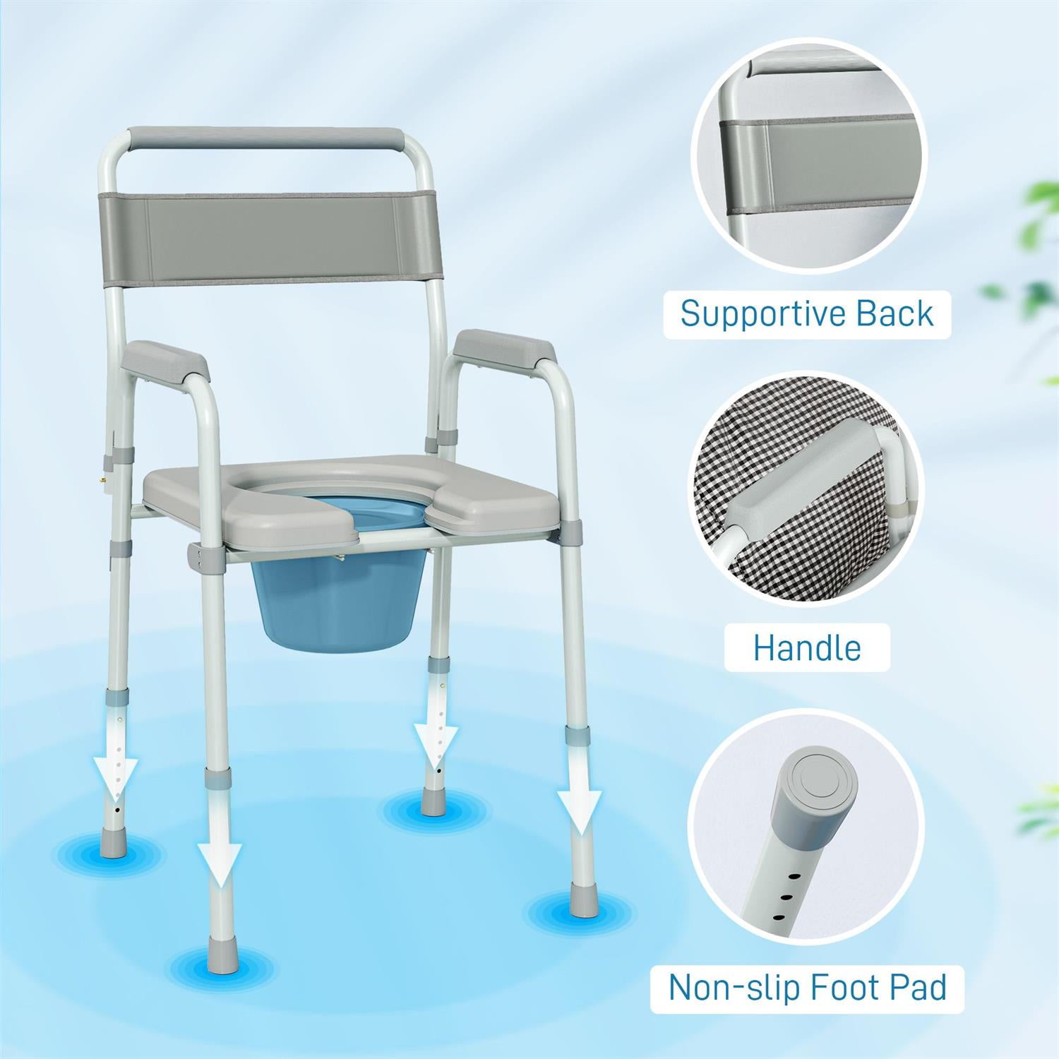 Demi Bonn 38" Adjustable Height Bedside Commode Chair with Arms for Seniors & Disabled Persons, Raised Toilet Seat, 331 lbs Capacity, Gray