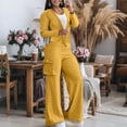 thumbnail image 2 of Qiopertar Women's Casual 2 Piece Outfit Long Sleeve Button Down Cardigan and Loose Wide Leg Cargo Pants with Pockets Tracksuit Set Lounge Travel Comfy Relaxed Oversized, Yellow M, 2 of 7