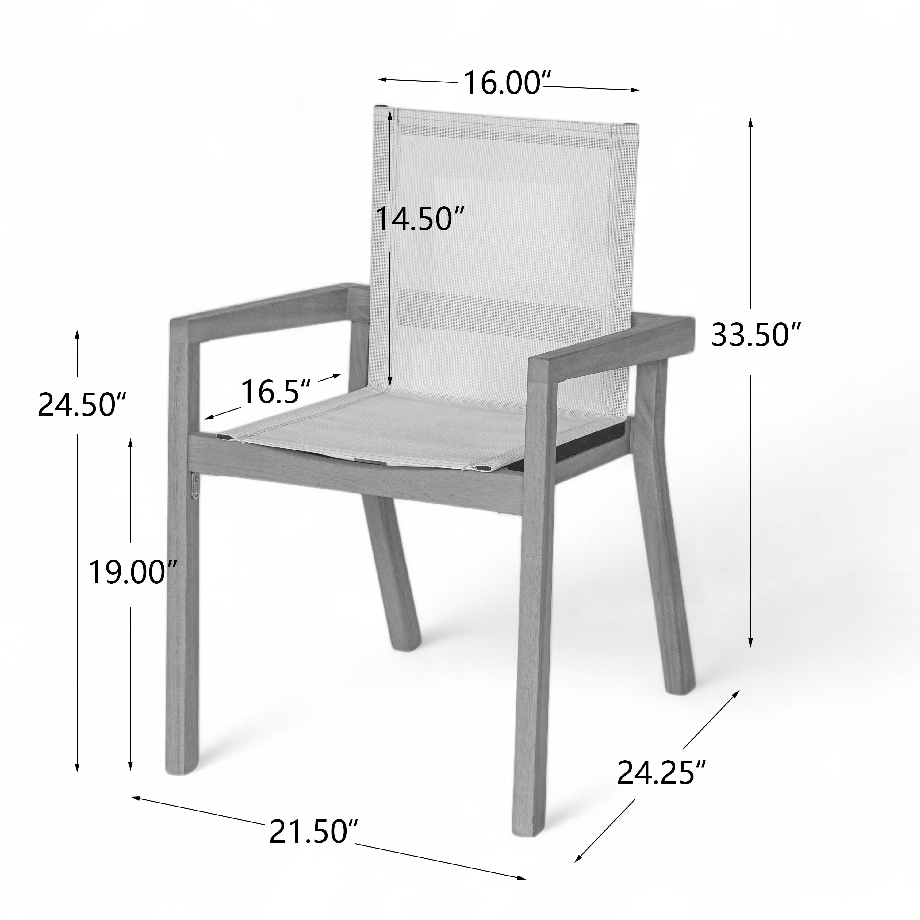Outdoor Dining Chairs, Patio Chairs Set of 2, Acacia Wood Teak Finish Frame and Beige Textile Mesh Seat, Armchair Set for Poolside, Deck, or Garden Dining in Teak+Beige