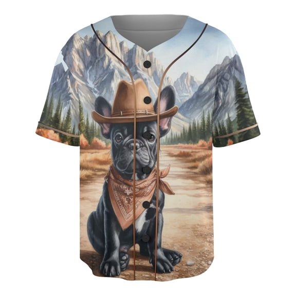 Welcome Fall Western Cowboy French Bulldog Enjoys Majestic Autumn All Over Print 3D Baseball Shirt Dog Lover Gifts Softball Sport - 01007