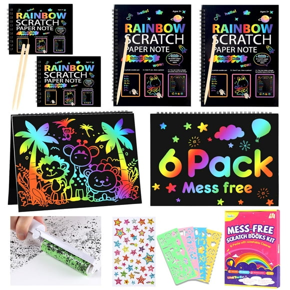 Scratch Art Books JMMICO Rainbow Notebook para niños, 6 paquetes de más de 4 años