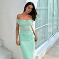 thumbnail image 5 of Women Off Shoulder Bodycon Maxi Dress Strapless Ruched Wedding Guest Formal Party Long Dresses Light Green L, 5 of 8