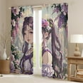 thumbnail image 2 of Manfei Anime Girl Black Out Curtains,Purple Flower Curtains Pack of 2 (42x63 Each),Cartoon Manga Bedroom Curtains,Teens Bedroom Decor, 2 of 6
