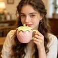 thumbnail image 5 of Pink Strawberry Ceramic Mug with Lid, Cute Fruit Tea Cup, Practical Souvenir for Women, Gift for Her - 12oz, 5 of 5