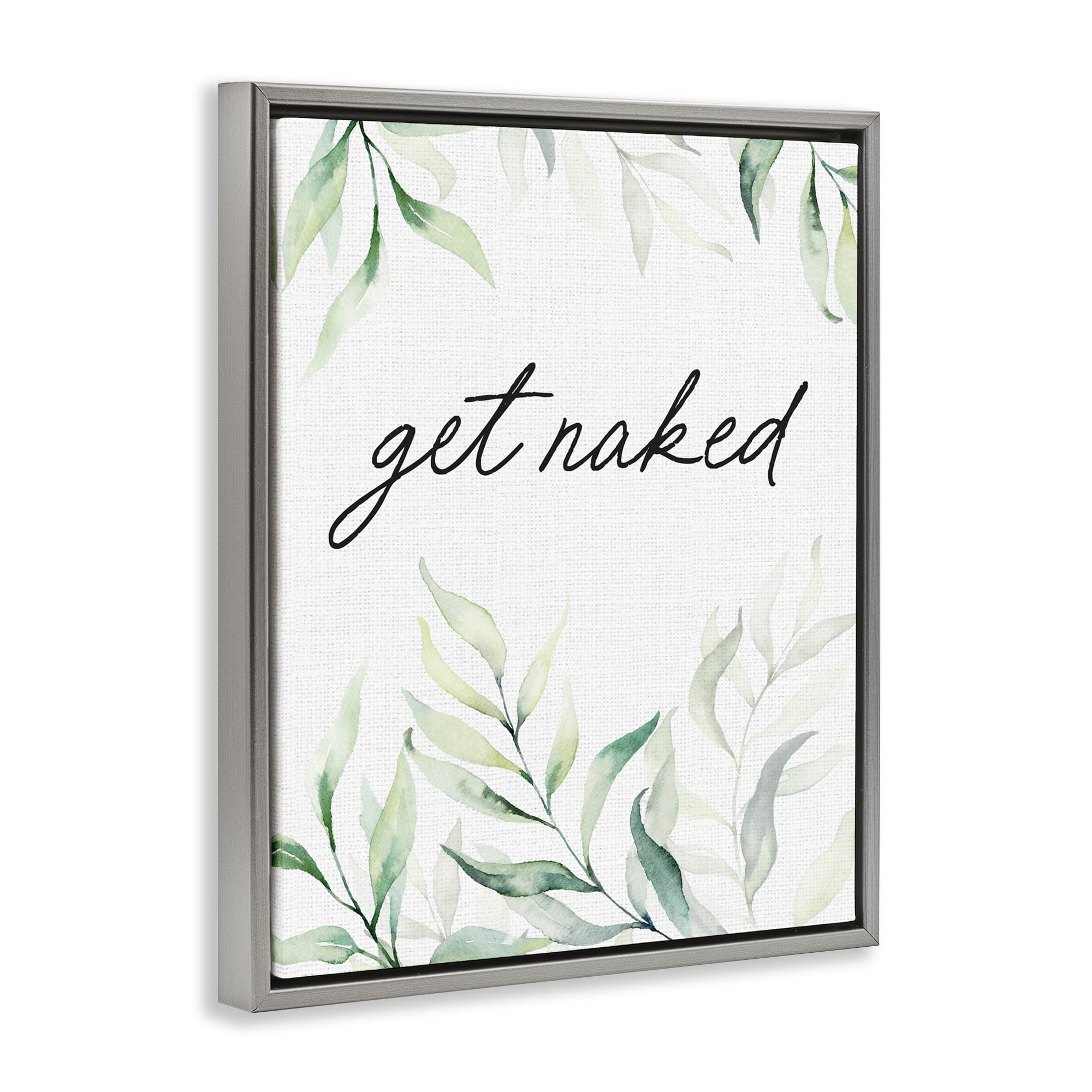 Get Naked Bathroom Herbs Gray Framed Floater Canvas Wall Art, design by Lettered and Lined