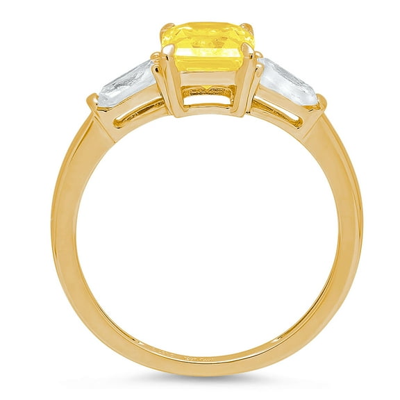 1.5 ct Emerald Cut Simulated Yellow Diamond Three-Stone Engagement Ring for Women in 18K Yellow Gold