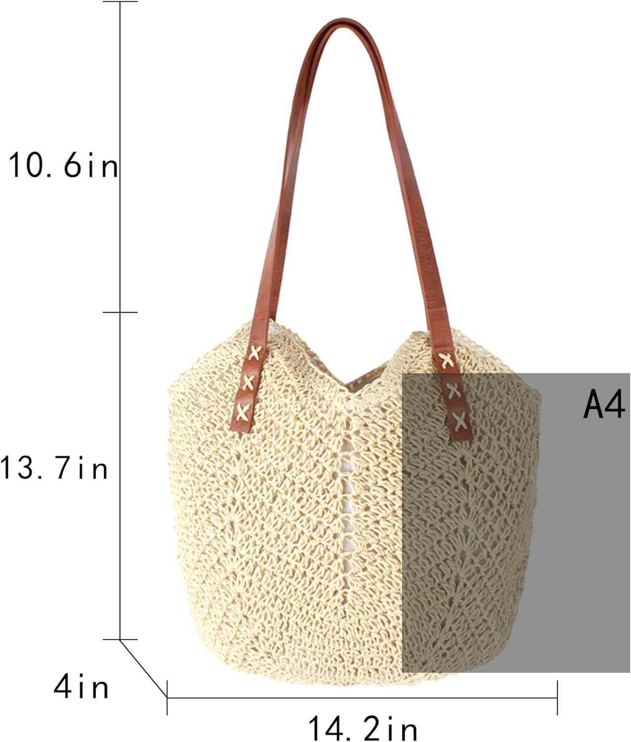 LinYooLi Women Straw Crochet Tote Bohemian Summer Beach Bag Large Handmade Shoulder Bag