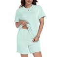 thumbnail image 2 of Asklazy Two Piece Sets for Women Summer Travel Vacation Outfits Pleated Short Sleeve Lounge Sets,Mother‘s Day,Iceland Green,2XL, 2 of 9