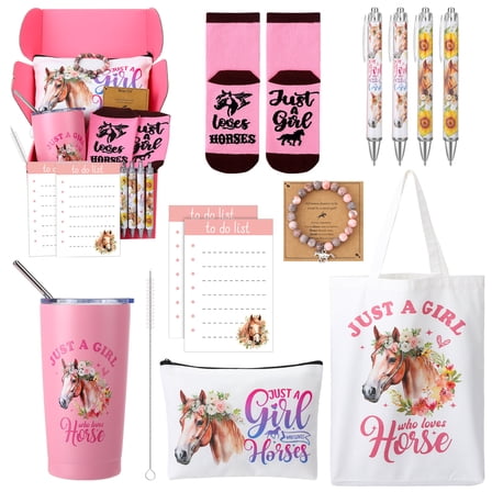 LUIISIS 12-Piece Valentine's Day Horse Lover Christmas Gift Set for Women, Pink 20oz Insulated Tumbler with Box, Warming Gift Basket for Best Friends Female Sister Mom Christmas Birthday