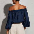 thumbnail image 5 of WULMLEO Women Off Shoulder Cotton Linen Tops Ruffle Sleeve Loose Shirt Blouse Navy M, 5 of 5