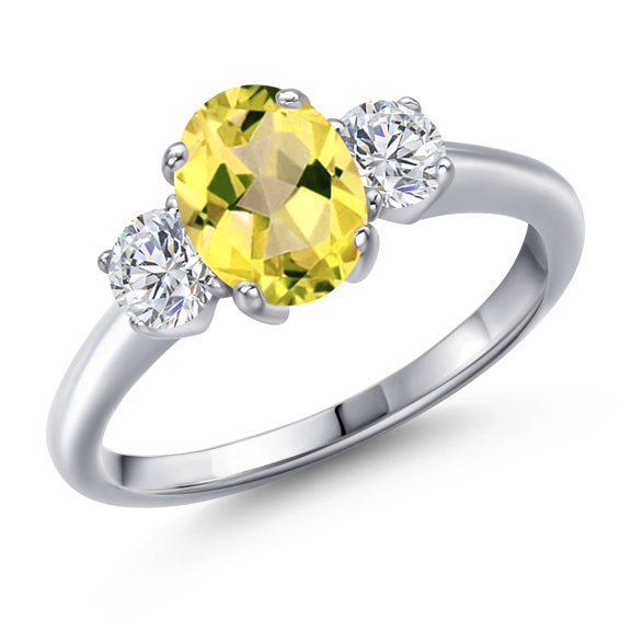 Gem Stone King 2.10 Ct Oval Canary Mystic Topaz G/H Lab Grown Diamond 925 Sterling Silver Ring
