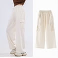 thumbnail image 2 of NIEWTR Girls Casual Cargo Pants with Elastic Waist and Functional Pockets Loose Fit Wide Leg Trousers Y2K Inspired Spring Style（A01-Beige,10-12 Years), 2 of 5