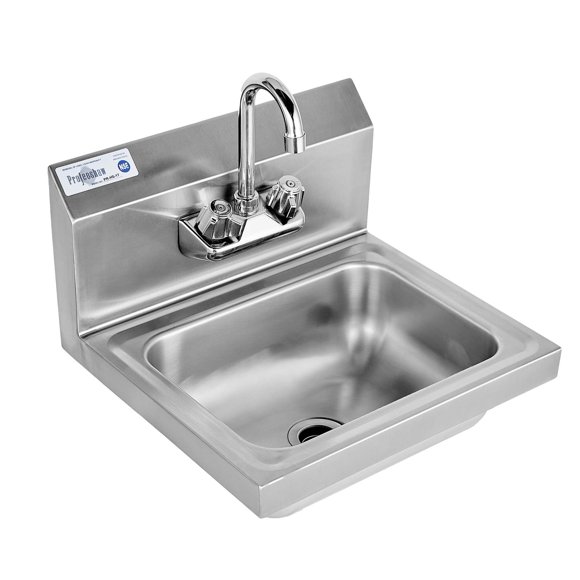 Profeeshaw Stainless Steel Sink Commercial Wall Mount Hand Washing Basin NSF Certified, with Gooseneck Faucet and Backsplash, for Restaurants, Stores