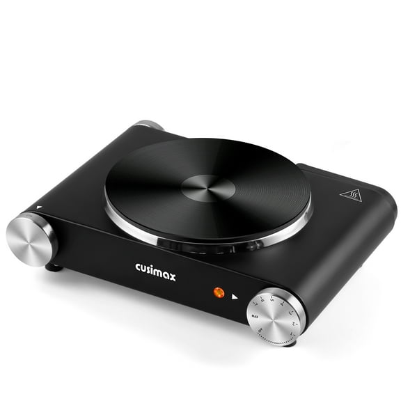 Cusimax Plaque Chauffante Électrique 1500W pour Cuisson Portable à Brûleur Unique Chauffe en Quelques Secondes Contrôle de Température Réglable Acier Inoxydable Noir