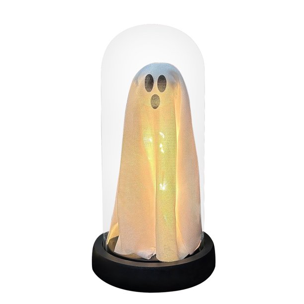 Lindo Fantasma Iluminado Mesa en Cúpula Transparente para Interiores Campana Halloween Mini Luminoso Un Frasco Fiesta Mantel Del
