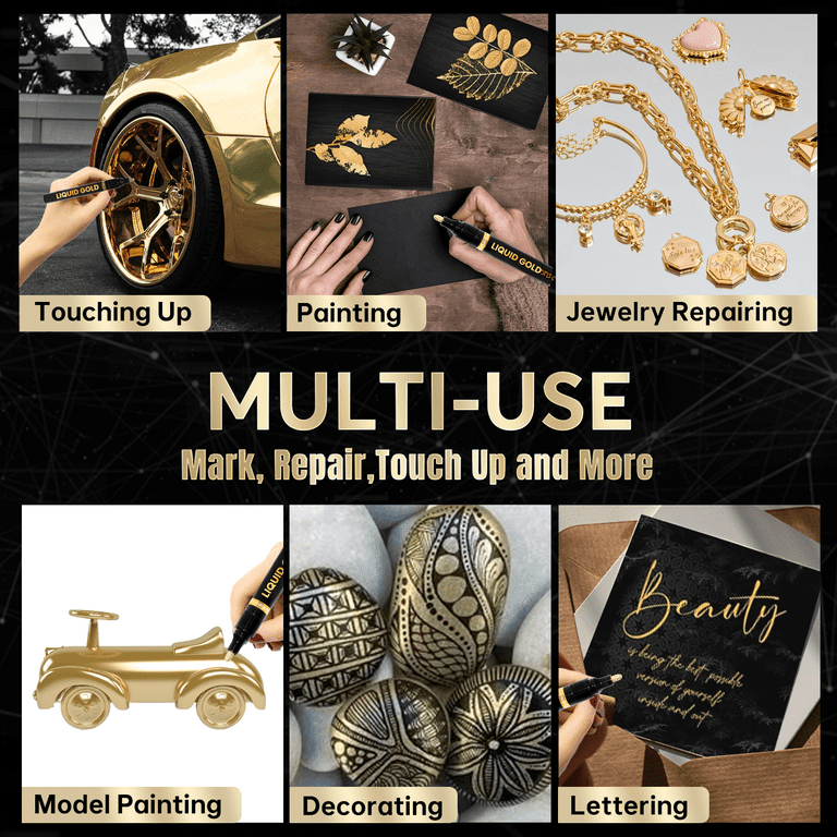 COORIART Chrome Gold Markers, Metallic Gold Paint Pens for Metal