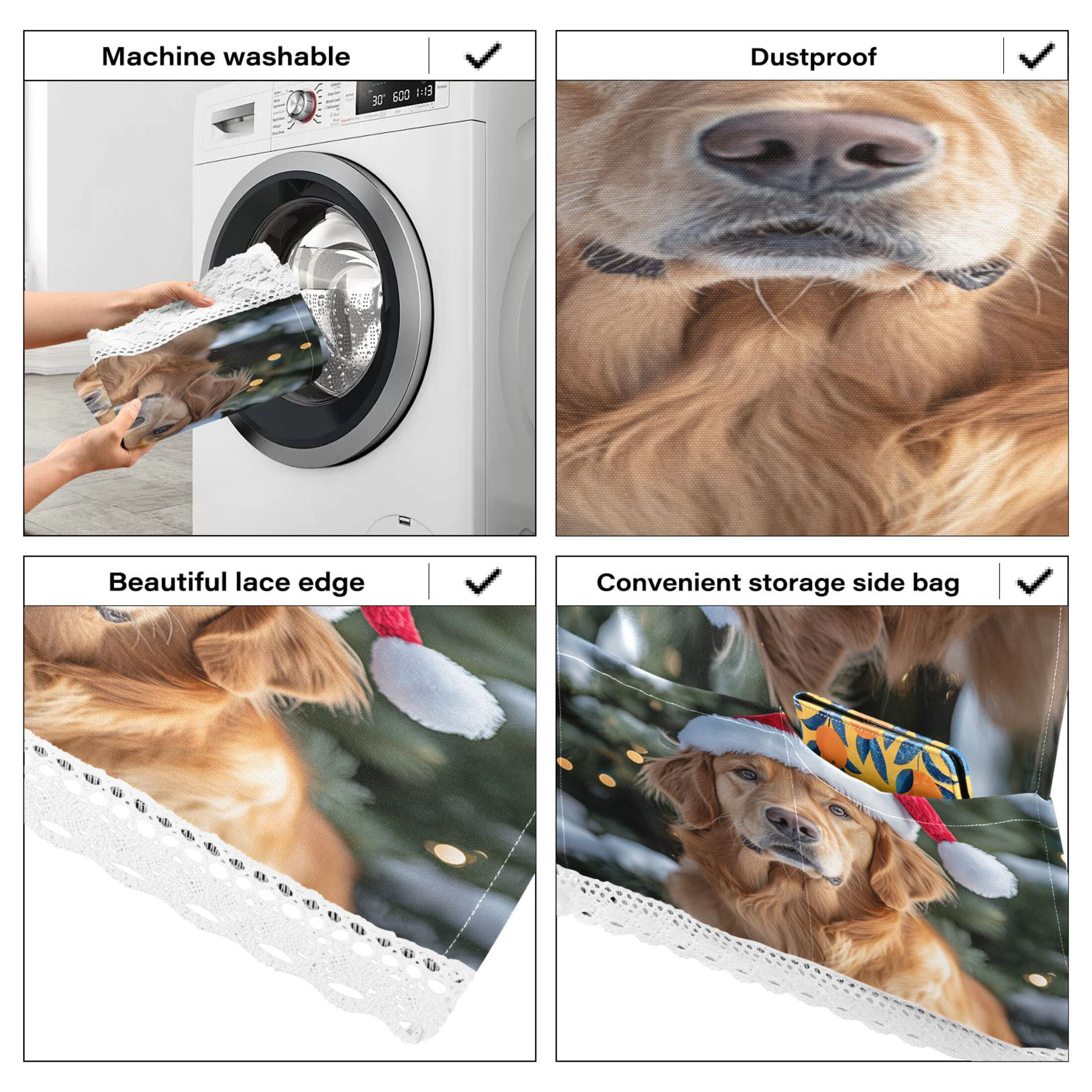 Dog Wearing A Santa HatWasher and Dryer Covers Dust-Proof and Oil Resistant Fridge Cover with 4 Storage Pockets Washing Machine Top Cover for Laundry Kitchen Home 51.2 x 22 In