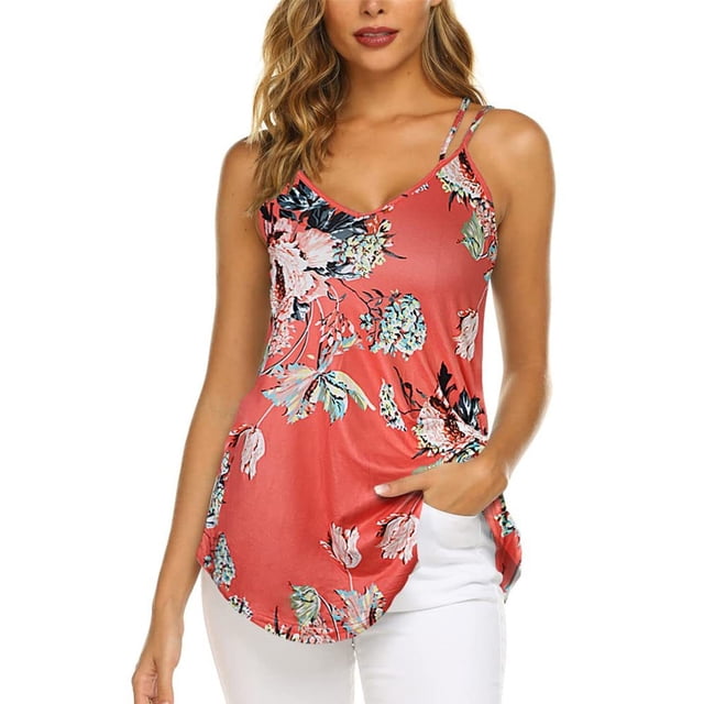 Blusa de mujer con escote en V y tirantes dobles, blusa suelta sin mangas para fiestas y ropa informal, elegante para el verano