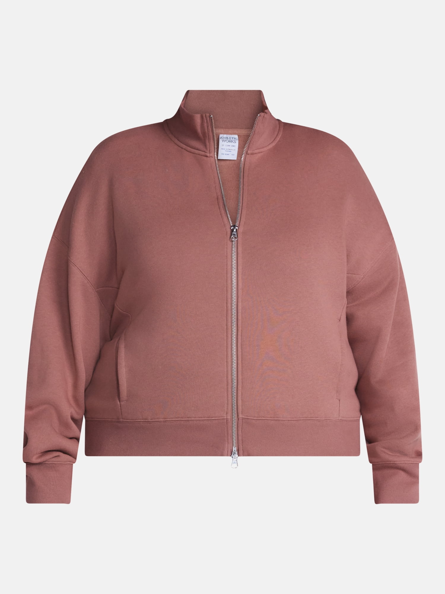 Athletic Works Women's Cropped Fleece Bomber Jacket with Long Sleeves, Sizes XS-4X