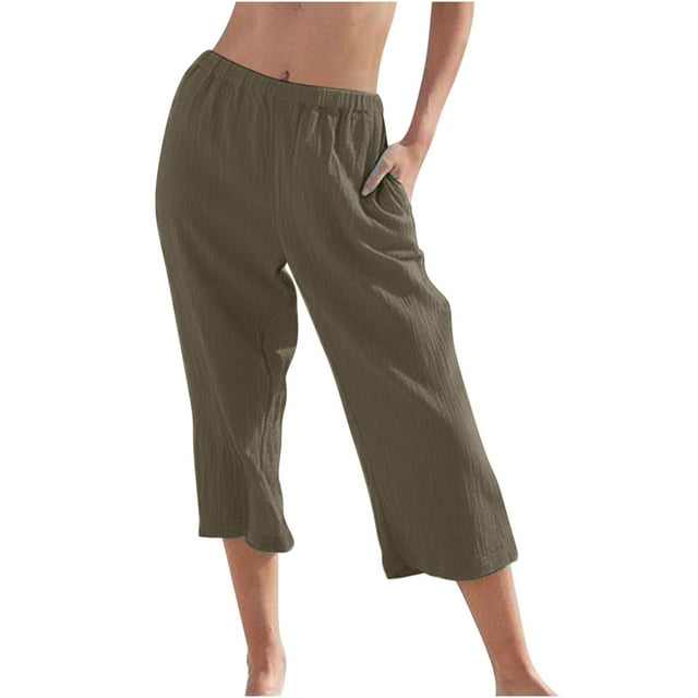Timegard Womens Capri Pants Wide Leg Elastic Waisted Solid Color Lounge Pants with Pockets Crop Pants