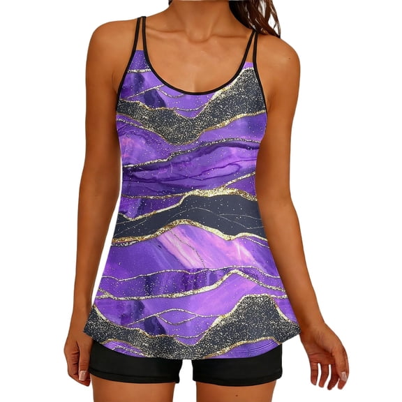 Tankini Swimsuits for Women 2026 Fashion Graphic Print Tummy Control Two Piece Bathing Suits with Swim Shorts