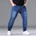 thumbnail image 5 of Ihhxva Men's Denim Jeans Slim Leg Elastic Waist Drawstring Stretchable Adjustable Waist Solid Color Casual Daily Wear Streetwear Denim Pants - Blue 2XL, 5 of 9