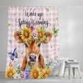 thumbnail image 4 of Spring Cow Standard Shower Curtain Set, Waterproof Shower Curtains for Bathroom, Summer Sunflower Botanical Pink Plaid Washable Fabric Bath Curtain for Bathtub Decoration with Hooks 72x72 Inches, 4 of 9