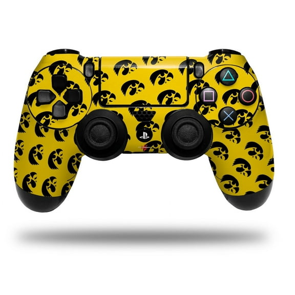 Skin for Sony PS4 Dualshock Controller PlayStation 4 Original Slim and Pro Iowa Hawkeyes Tigerhawk Tiled 06 Black on Gold (CONTROLLER NOT INCLUDED)