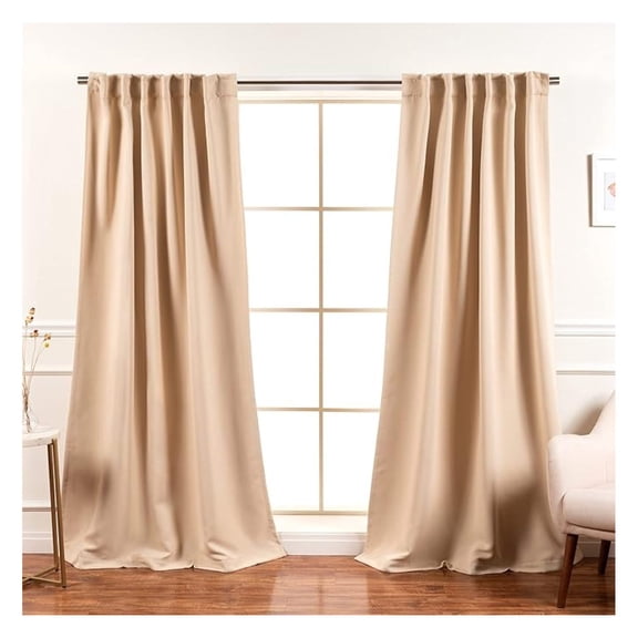 Premium Blackout Curtain Panels - Solid Thermal Insulated Window Treatment Blackout Drapes for Bedroom - Back Tab & Rod Pocket (52" W x 63" L, Beige)