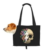 TEQUAN Foldable Dog Purse Carrier, Collapsible Floral Rose Skull Skeleton Prints Pet Travel Tote Bag for Small Cat Puppy, Waterproof Dog Soft-Sided Carriers