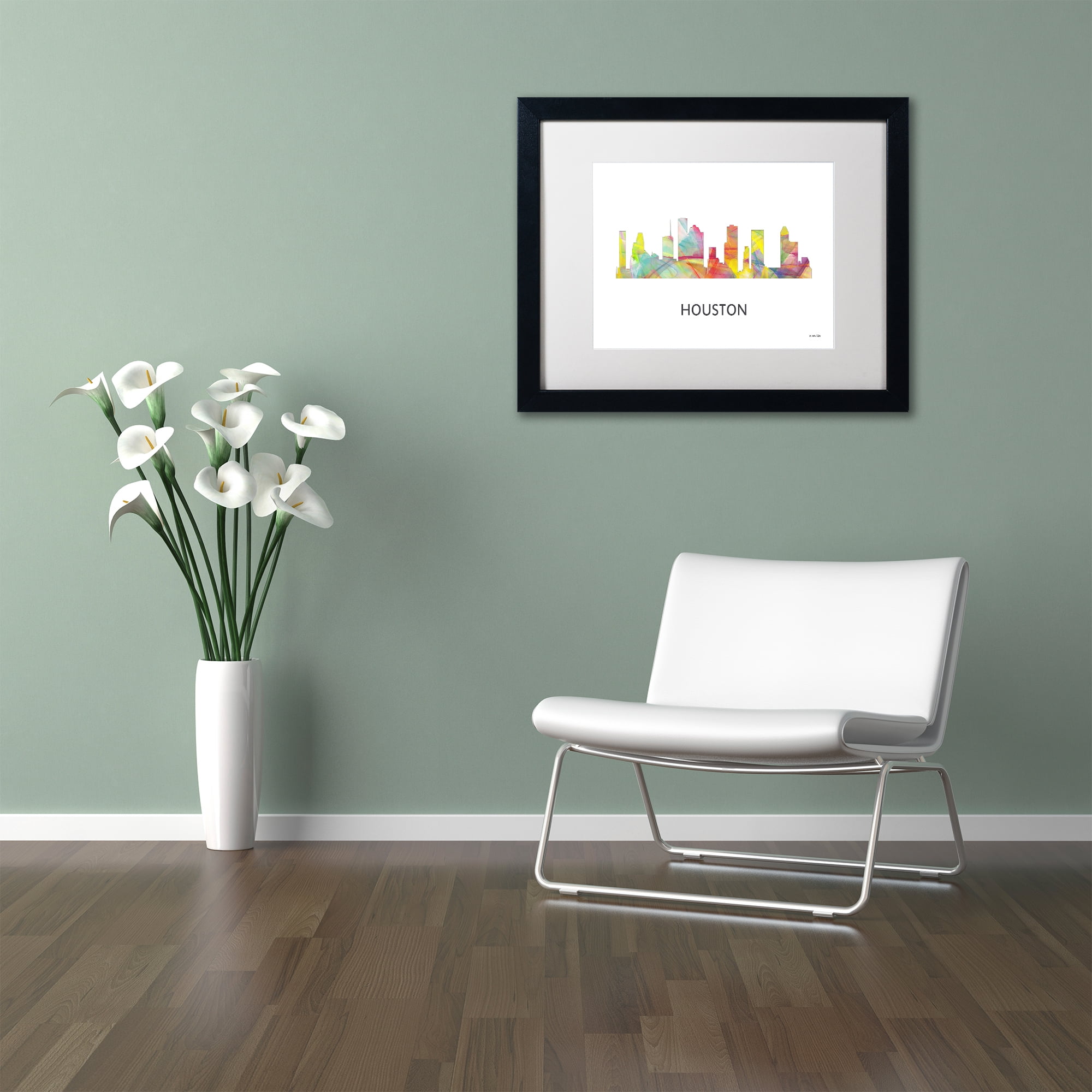 Trademark Fine Art 'Houston Texas Skyline WB-1' Canvas Art by Marlene Watson, White Matte, Black Frame