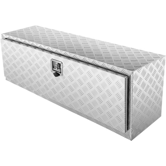 KFFKFF 48"×17"×18" Aluminum Underbody Truck Storage Box, Durable Diamond Plate Tool Box with Lock and Keys, Weather-Resistant Trailer Storage Solution with T-Handle Latch for Trucks, Vans