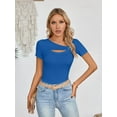 thumbnail image 3 of Womens Fashion Fall Clothes One Piece Cutout Tops short Sleeve Slim Fitted Shirts Tee Tshirts, 3 of 6