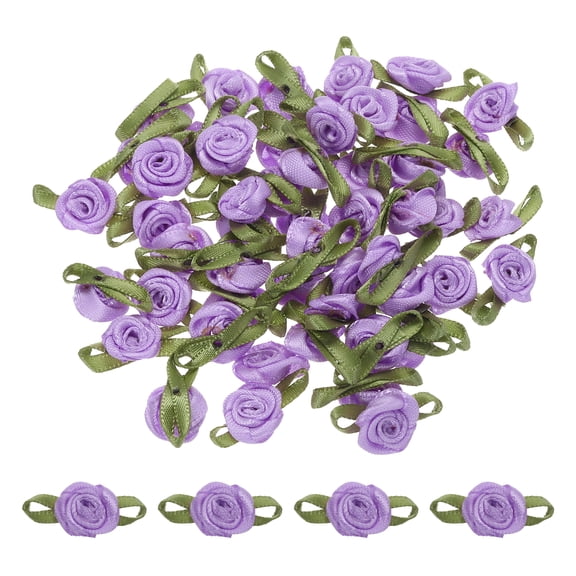 Uxcell 30 Pcs Light Purple Ribbon Roses 5/8"x1-3/16" Mini Roses for Sewing Appliques Crafts Little Satin Bows Roses Artificial Flowers