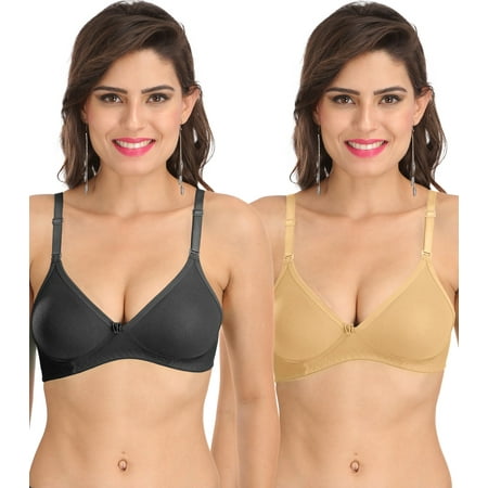 

Ossirrio Women s Everyday Non Padded Non Wired 3/4th Coverage T-Shirt Bra with Free Transparent Strap Skin Black