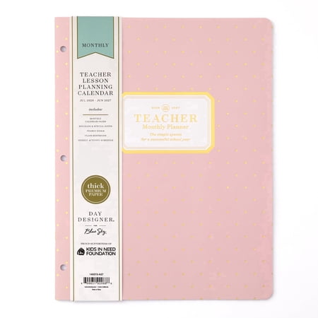 Blue Sky Day Designer 2026-2027 Monthly Academic Year Teacher Planner Calendar, July 2026 - June 2027, 8.5" x 11", Flexible Cover, Stapled Binding, Swiss Dot Blush