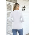 thumbnail image 2 of VICHVVY Womens Long Sleeve Shirts Lapel V Neck Slim Fitted Ribbed Knit Trendy Tight Polo Tops WHite S, 2 of 5
