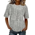 thumbnail image 2 of Stamzod Women's Sparkly Sequin Top Round Neck Short Sleeve Party Shirts Dressy Casual Tee Blouses Fashion Clothing Beige E L, 2 of 8