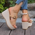thumbnail image 4 of Platform Espadrilles for Women Peep Toe Slip on Slides Woven Braided T-Strap Wedge Sandals Backless High Heels Casual Summer Footwear Brown Size 6, 4 of 7