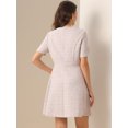 thumbnail image 4 of DARING DIVA Elegant Short Sleeve A-line Plaid Tweed Dress XS Pink, 4 of 6