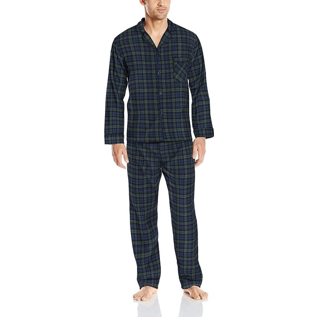 Conjunto de pijama de franela con botones en la parte delantera y cuadros para hombre: pantalón largo de manga larga