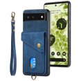 thumbnail image 7 of Nalacover for Google Pixel 6, Slim Case Wallet with Credit Card Holder, Back Flip Premium Leather Magnetic Clasp Kickstand Wirst Hand Strap Shockproof Cover for Google Pixel 6, Blue, 7 of 7