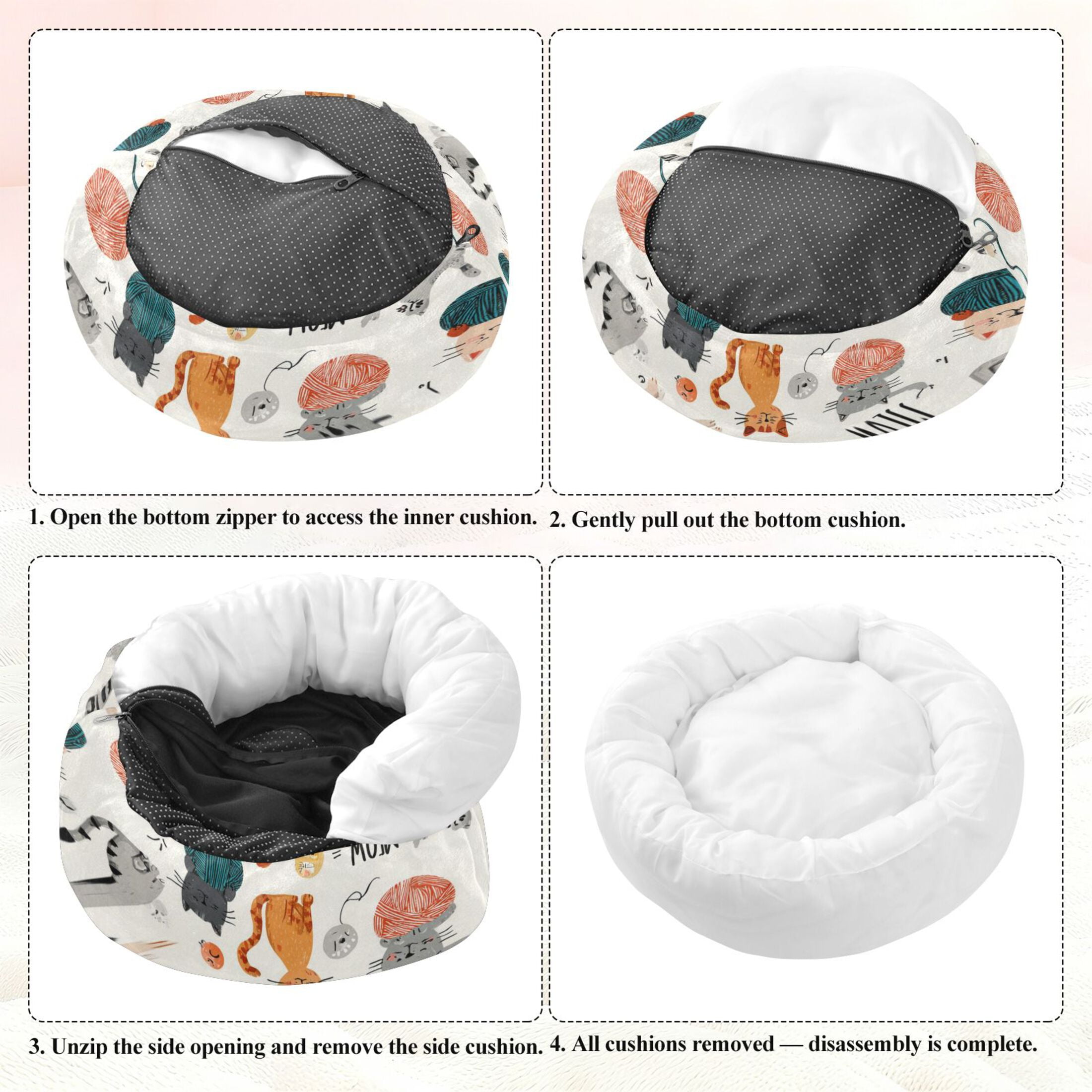 Iauyy Pet Couch Donut Cat Bed for Indoor Cats/Small Dogs Washable & Machine with Non-slip Bottom Calming Cat Furniture, Ball Of Yarn (M)