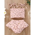thumbnail image 3 of Seyurigaoka 2Pcs Toddlers Baby Girls Summer Lovely Outfit, Floral Print Spaghetti Strap Shirred Tank Tops + Elastic Band Pleated Shorts, 3 of 8