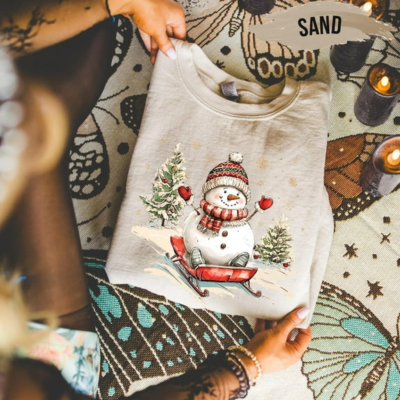 Snowman Sledding Sweatshirt – Winter Pullover All Size S-5Xl
