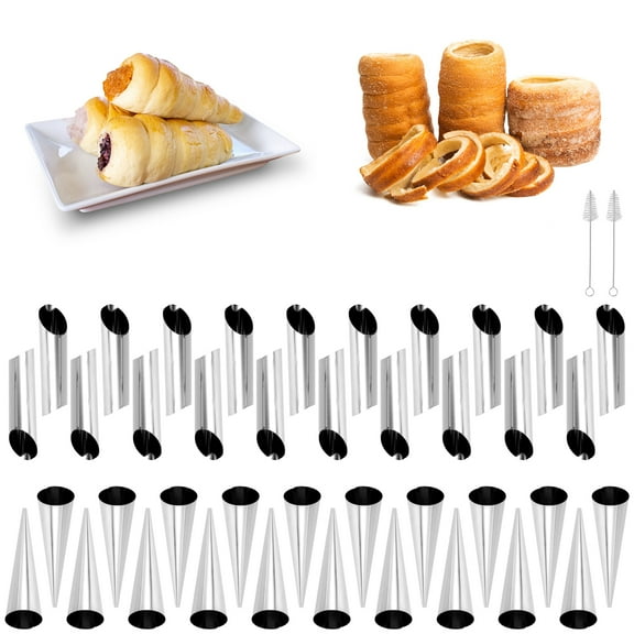 42 Pcs Cannoli Forms Tubes Kits,Cream Horn Mold,Non-stick Stainless Steel 20pcs Cone Shaped and 20pcs Tubular Shaped Baking Molds for Danish Pastry Lady Lock Form,Cream Roll,Croissant