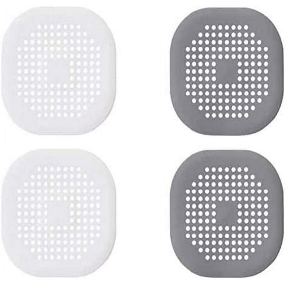 4 Pack TPR Drain Hair Catcher, Grey & White Flat Silicone Plug for Bathroom and Kitchen, Shower Drain Protection Strainer Stopper