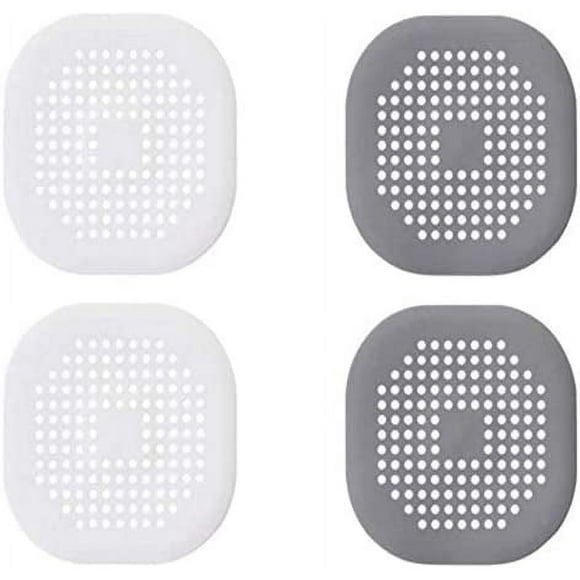 4 Pack Drain Hair Catch for Shower TPR Drain Hair Catcher Flat Silicone Plug for Bathroom and Kitchen Filter Shower Drain Protection Flat Strainer Stopper (Grey & White)