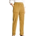 thumbnail image 1 of Pantalones de pana Prolriy para mujer, moda femenina, temperamento, personalidad, color sólido, cintura elástica, rayas, pierna recta, pantalones casuales, pantalones de mujer, caqui, XL, 1 of 4