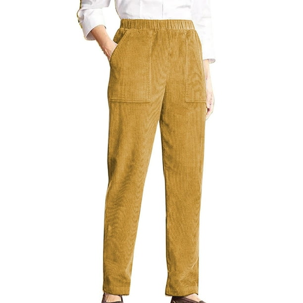 Pantalones de pana Prolriy para mujer, moda femenina, temperamento, personalidad, color sólido, cintura elástica, rayas, pierna recta, pantalones casuales, pantalones de mujer, caqui, L